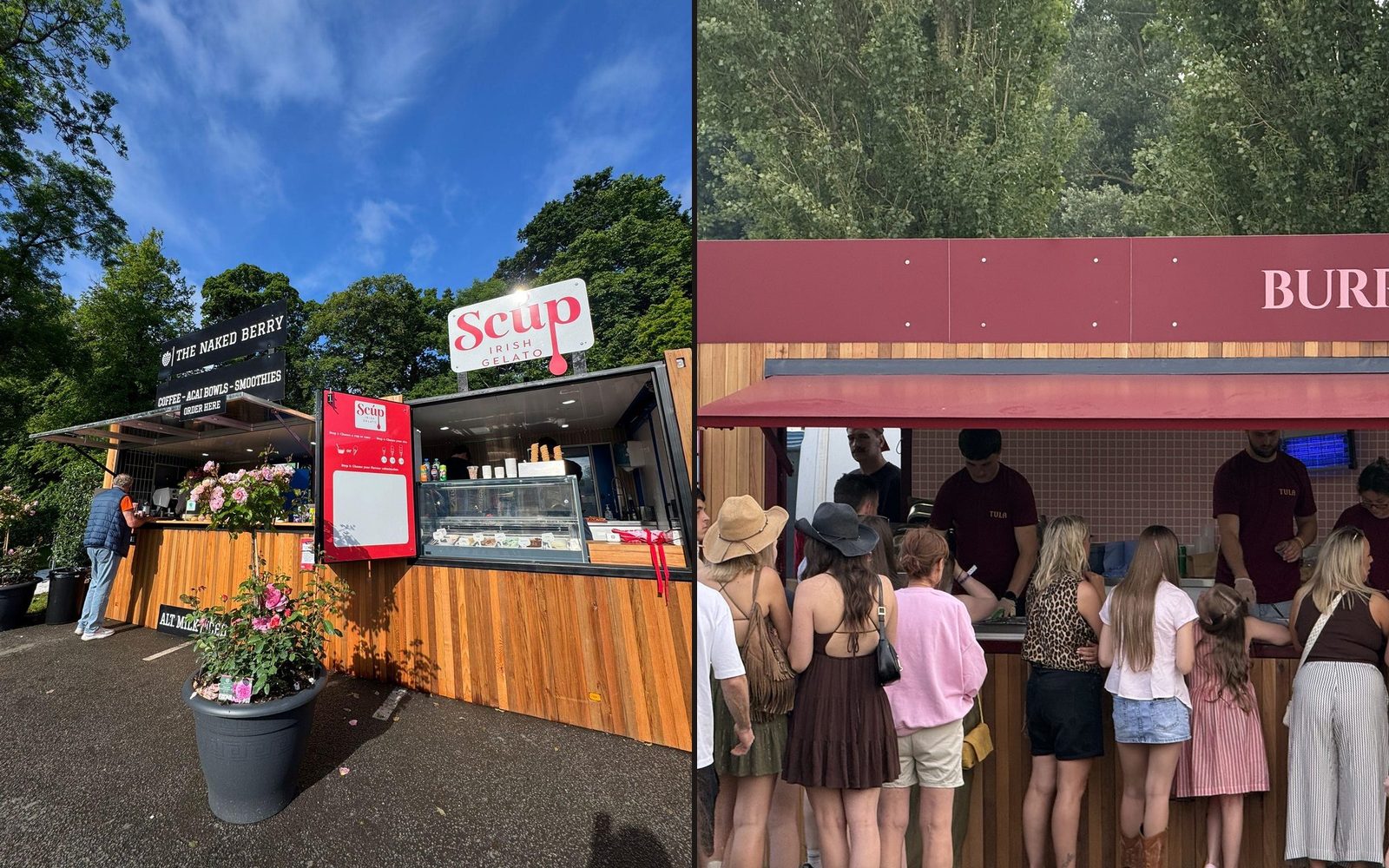 Scúp and Tula trailers trading side by side with queues at both